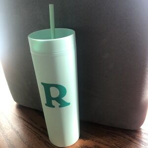 Modern Expressions GREEN  Tumbler With‎ Straw 20oz - Letter R NEW